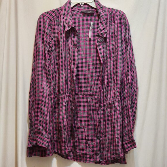 Lane Bryant Pink & Black Plaid L/S Top Collared Button Front Plus Size 20 New - Picture 1 of 6